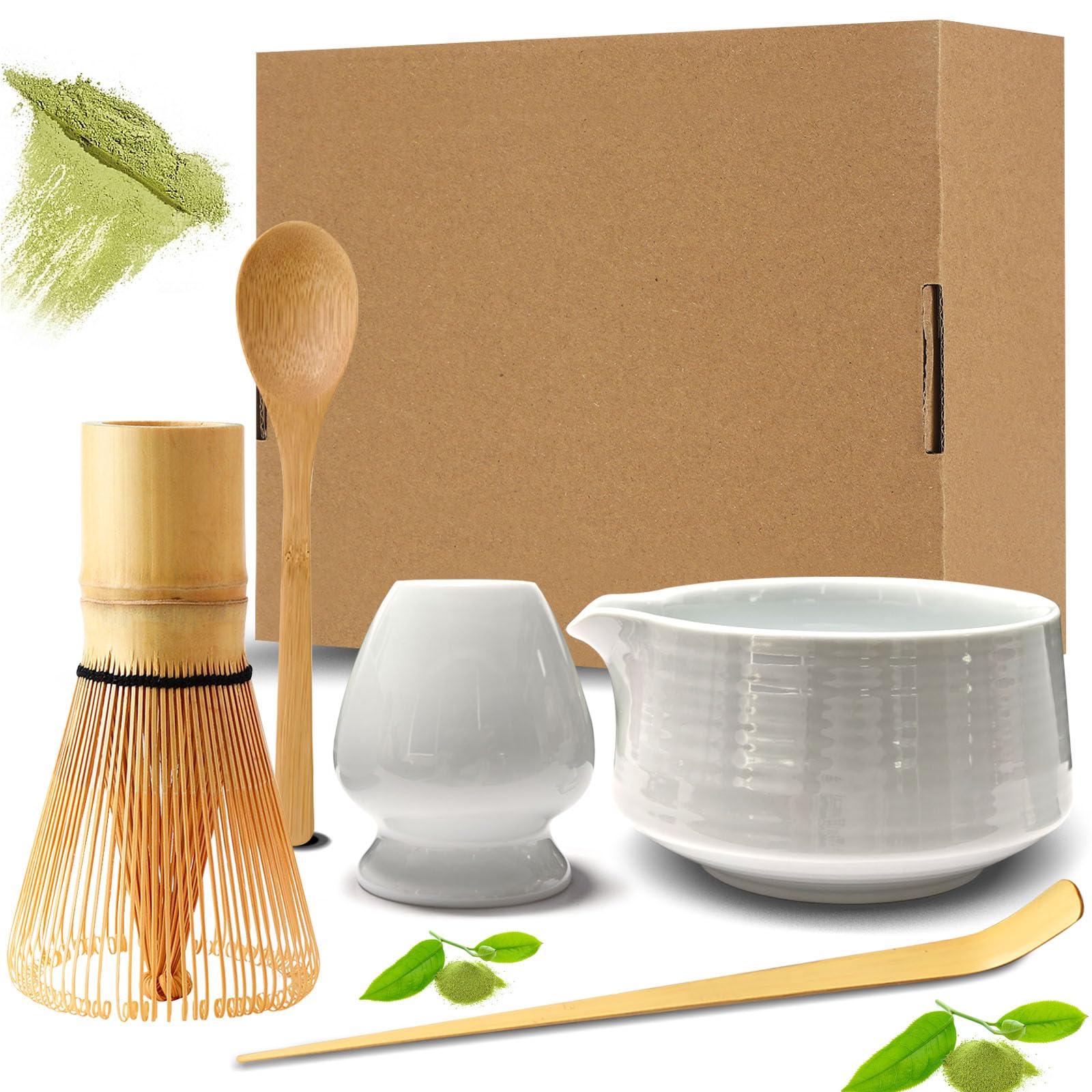 5 pezzi Bianco Matcha Kit Matcha Whisk Set Frusta al Matcha per la Preparazione del tè matcha, Ottimo per la Casa, l'ufficio e la Sala da Tè