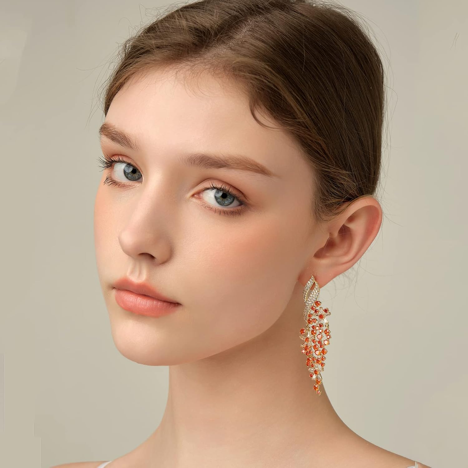 Zircon Gemstone Drop Dangle Earrings, Rhinestone Cluster Earrings Luxury Bridal Flower Fashion Jewelry, 18K Gold Plated 925 Sterling Silver Posts Sparkly Evening Dressy Earrings