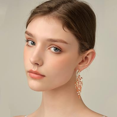 Zircon Gemstone Drop Dangle Earrings, Rhinestone Cluster Earrings Luxury Bridal Flower Fashion Jewelry, 18K Gold Plated 925 Sterling Silver Posts Sparkly Evening Dressy Earrings