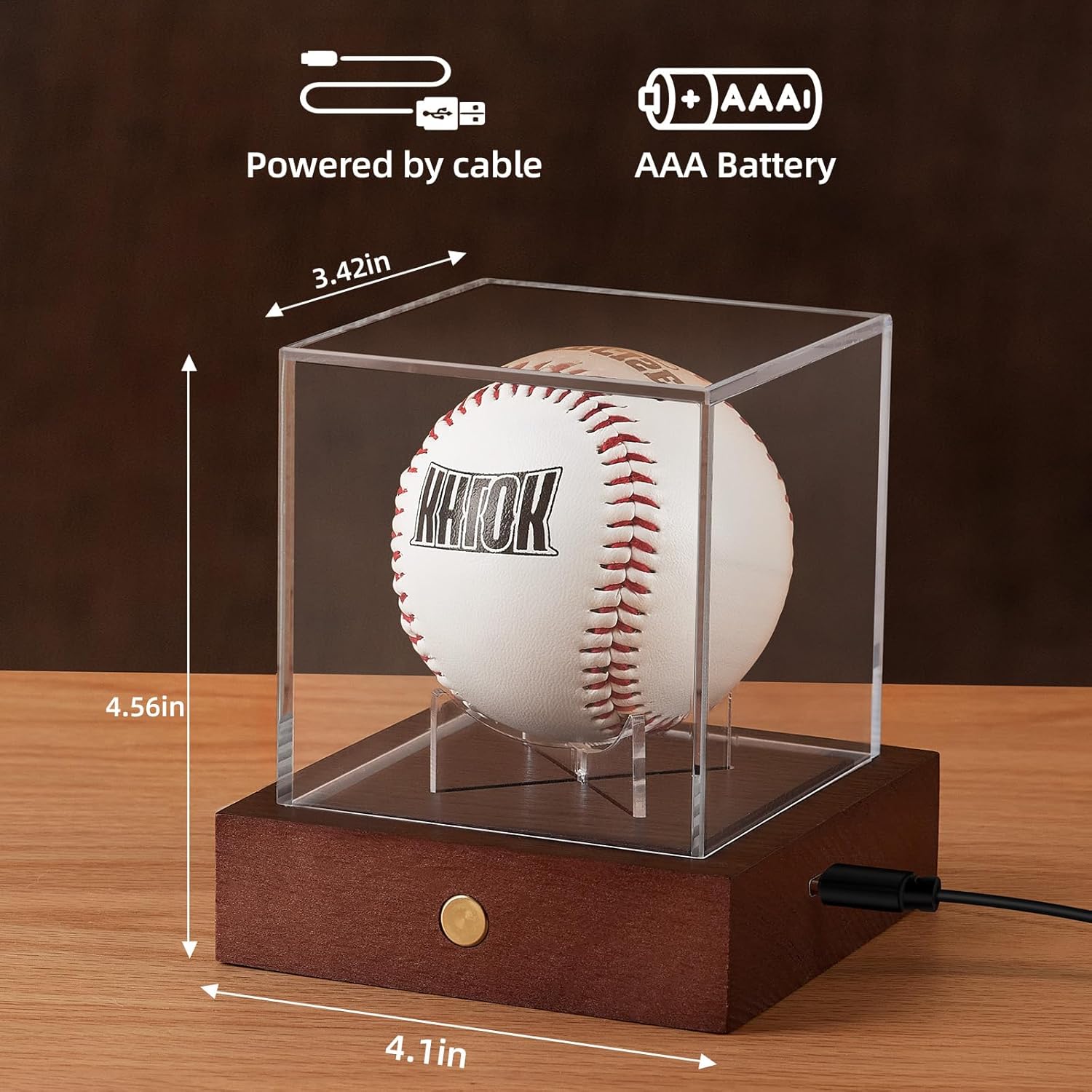 HouseJoy LED Baseball Display Case: Acrylic Cube Ball Holder with 9 Color Light, Wooden Base Display Box, UV-Protected Clear Cube for Memorabilia Baseball Gifts