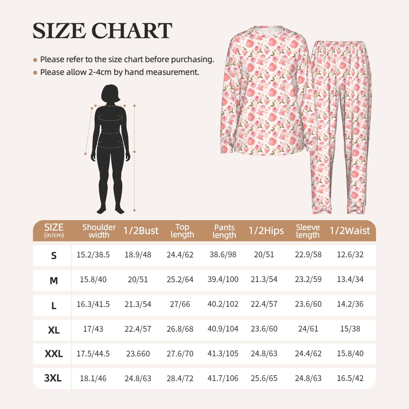 Tazze da tè con rose romantiche stampe shabby da donna a maniche lunghe set pigiama coordinato elastico in vita perfetto vacanza mamma per regalo