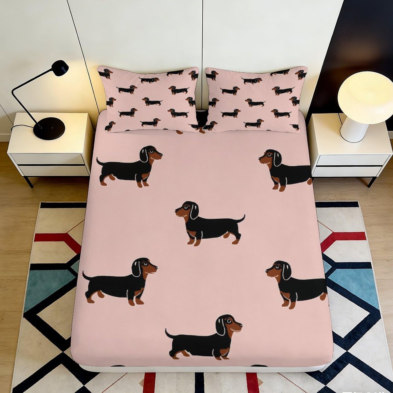3D Printed Dachshund Fitted Sheet Microfiber Deep Pocket Non-Slip Dachshund Mattress Fitted Cover Bedroom Bedding 90x200x25cm