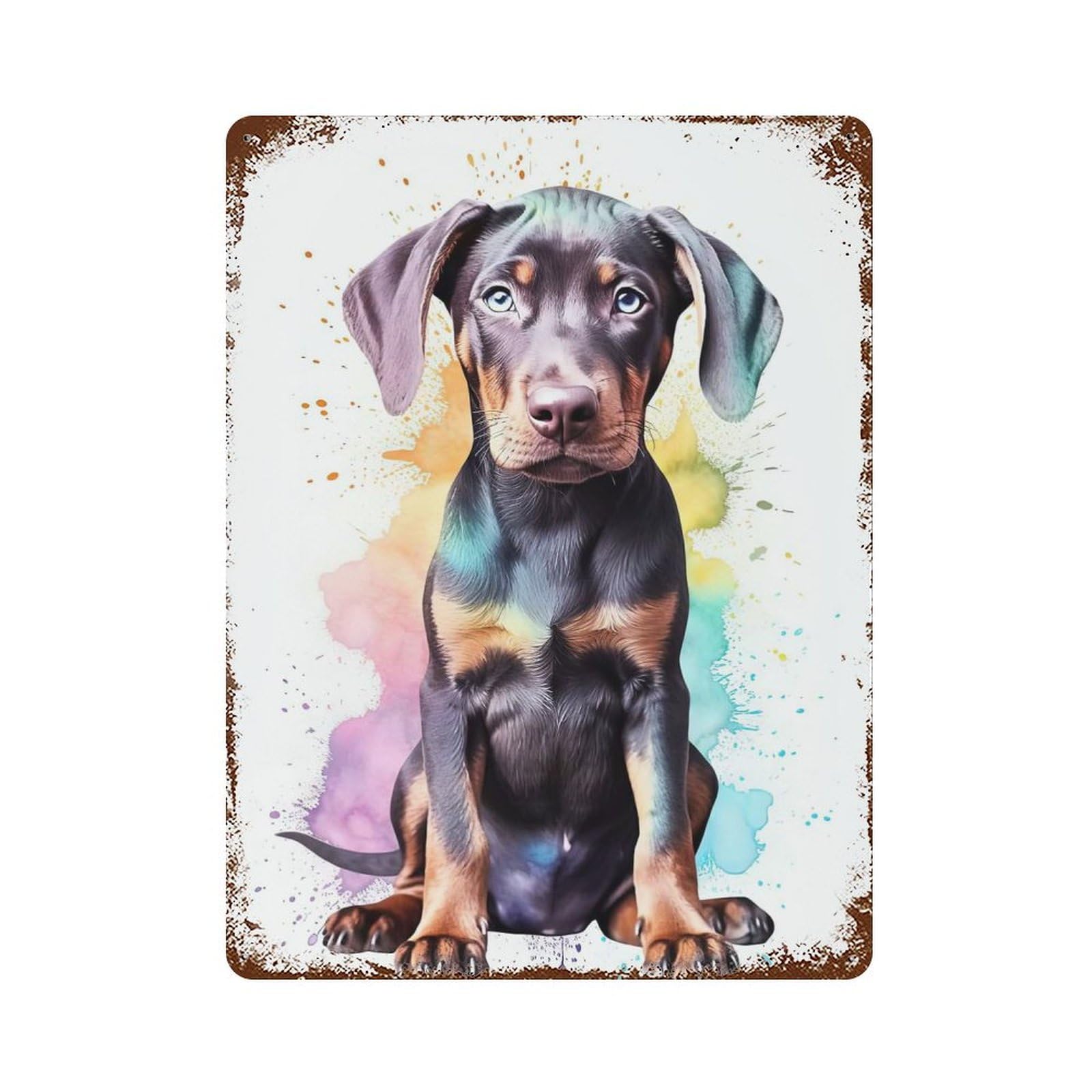 Vintage Rust Metal Sign Cute Baby Doberman Puppy 15.7"x11.8", Old School Wall Decor for Garage, Bar And Workshop Decor