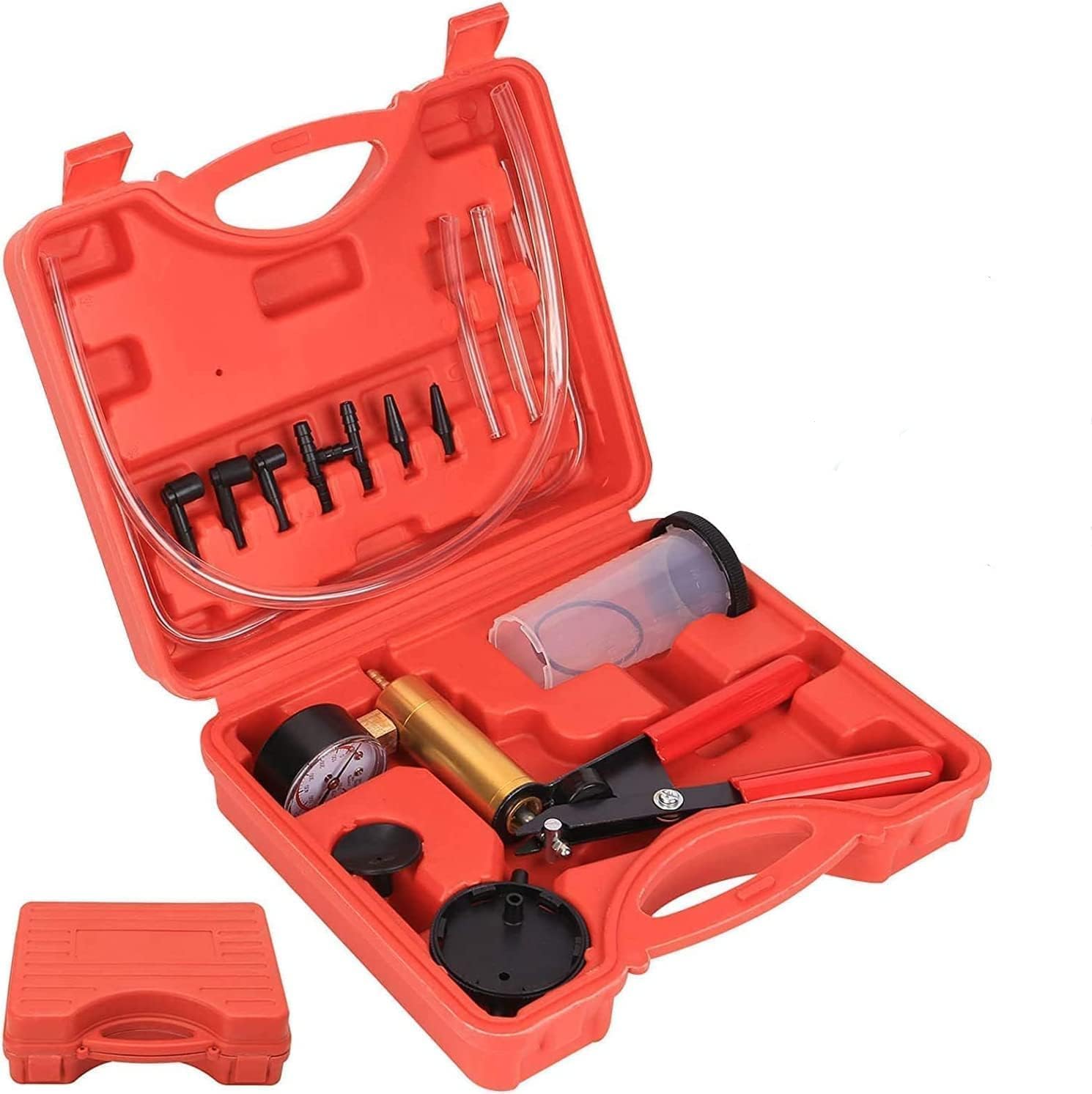 2 in 1 Brake Bleeding Kit -Handheld Vacuum Pump Tester Kit for Car Tuning Tools with Sponge Protective Case, Adapter, Single Brake and Clutch Bleeding System