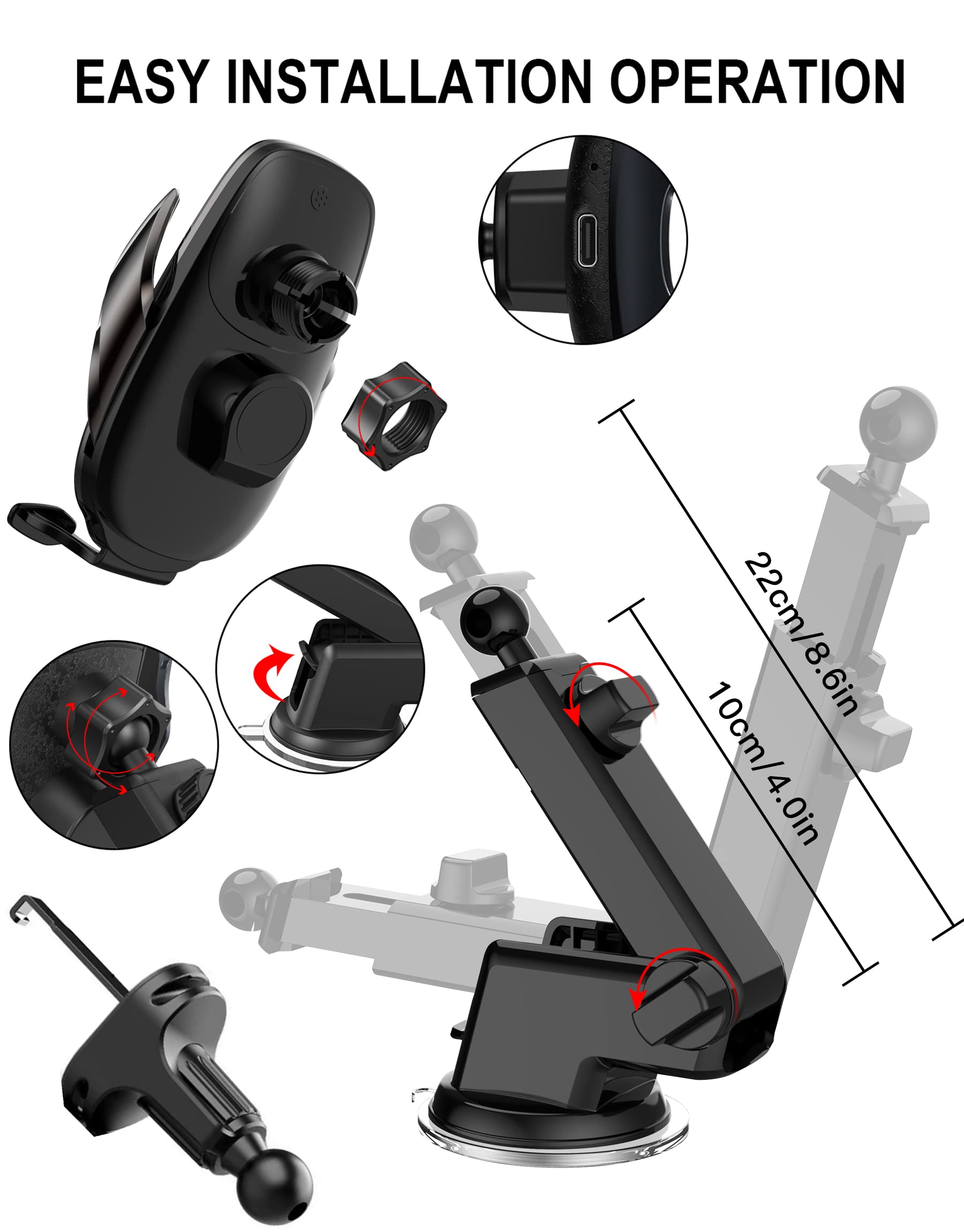 15W Handyhalterung Auto mit Ladefunktion, Kfz Ladegerät Induktive Ladestation Auto Handyhalter Lüftung, Automatische Klemmung Handyhalterung Auto Induktives Laden für iPhone Samsung LG usw
