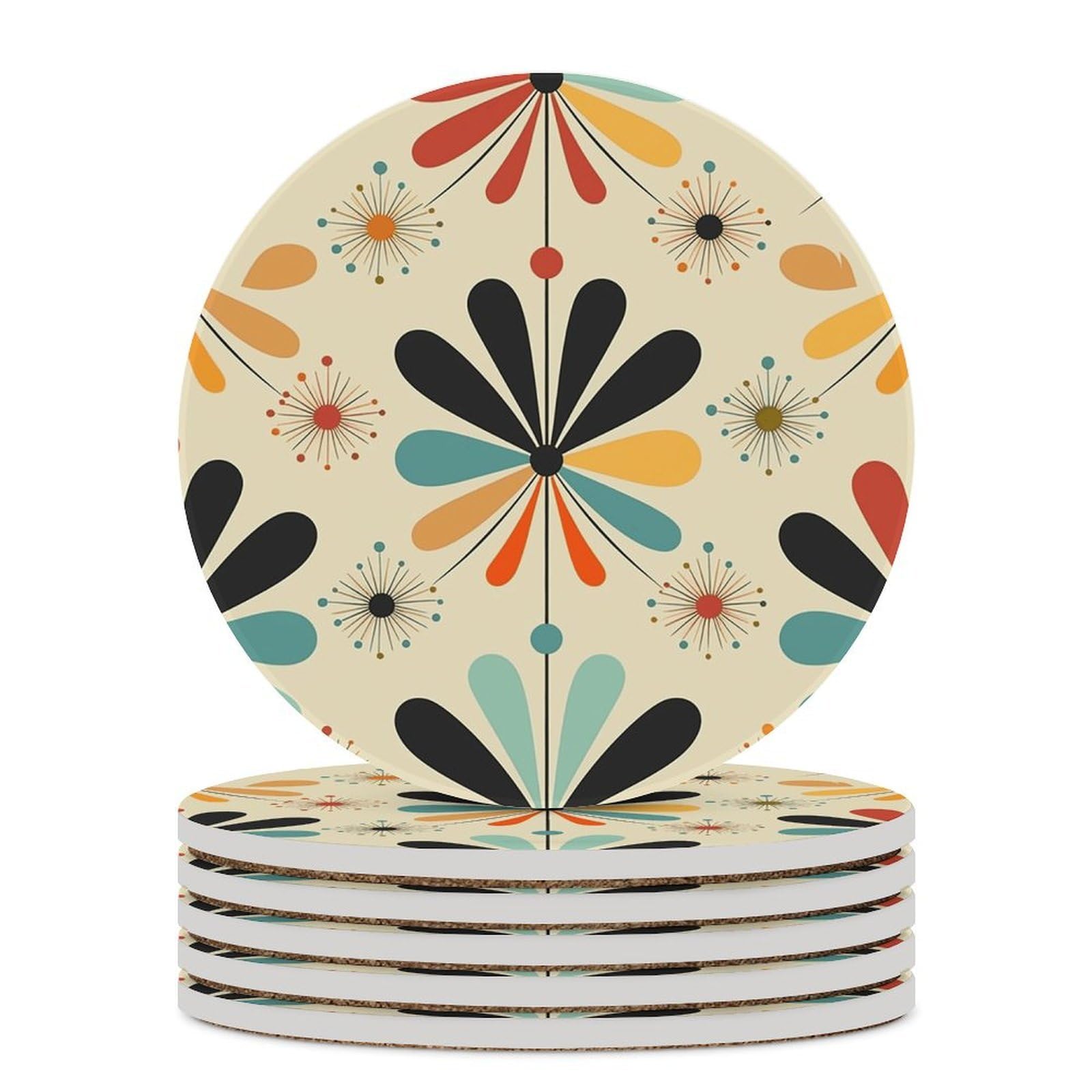 Retro Modern Coaster with Cork Base Drink Coasters for Coffee Table Decor Modern Cup Coasters with Non-Slip & Heat-Resistant Cute Ceramic Table Coaster for Home Dining
