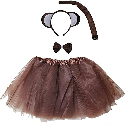 Miniatura 6 de Kirei Sui Diadema y tutú para niños y adultos, diseño de mono dorado y marrón