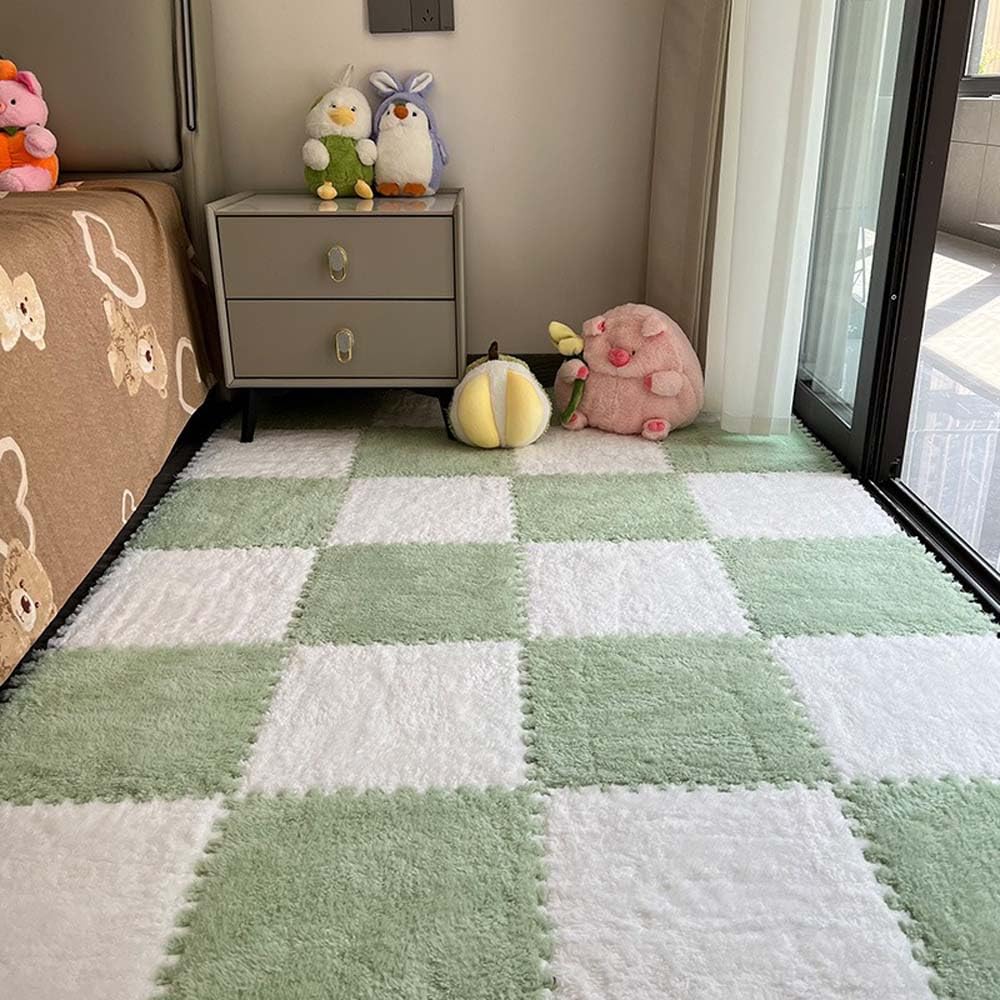 Tappetino, 12 pezzi Piastrelle per moquette ad incastro in peluche, piastrelle antiscivolo in schiuma EVA, per la stanza dei giochi dei bambini, 30x30 cm (A)