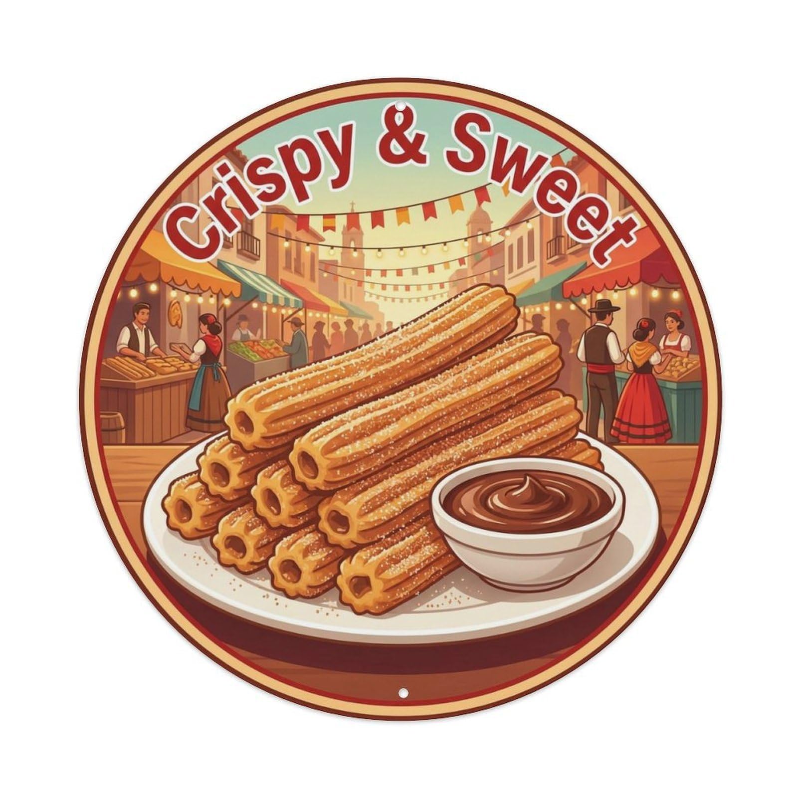 Okahys 8X8inch(20X20cm) Churros Sugar Vintage Gourmet Food Metal Tin Sign