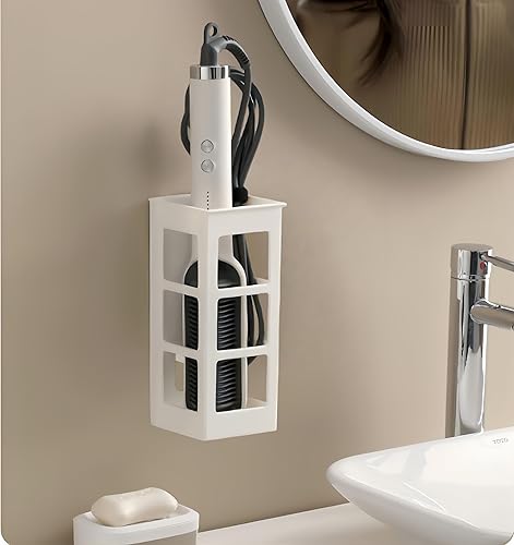 Miniatura 10 de Juego de 2 organizadores de herramientas para el cabello para montaje en pared, organizador de herramientas de pelo de baño colgante para rizador,