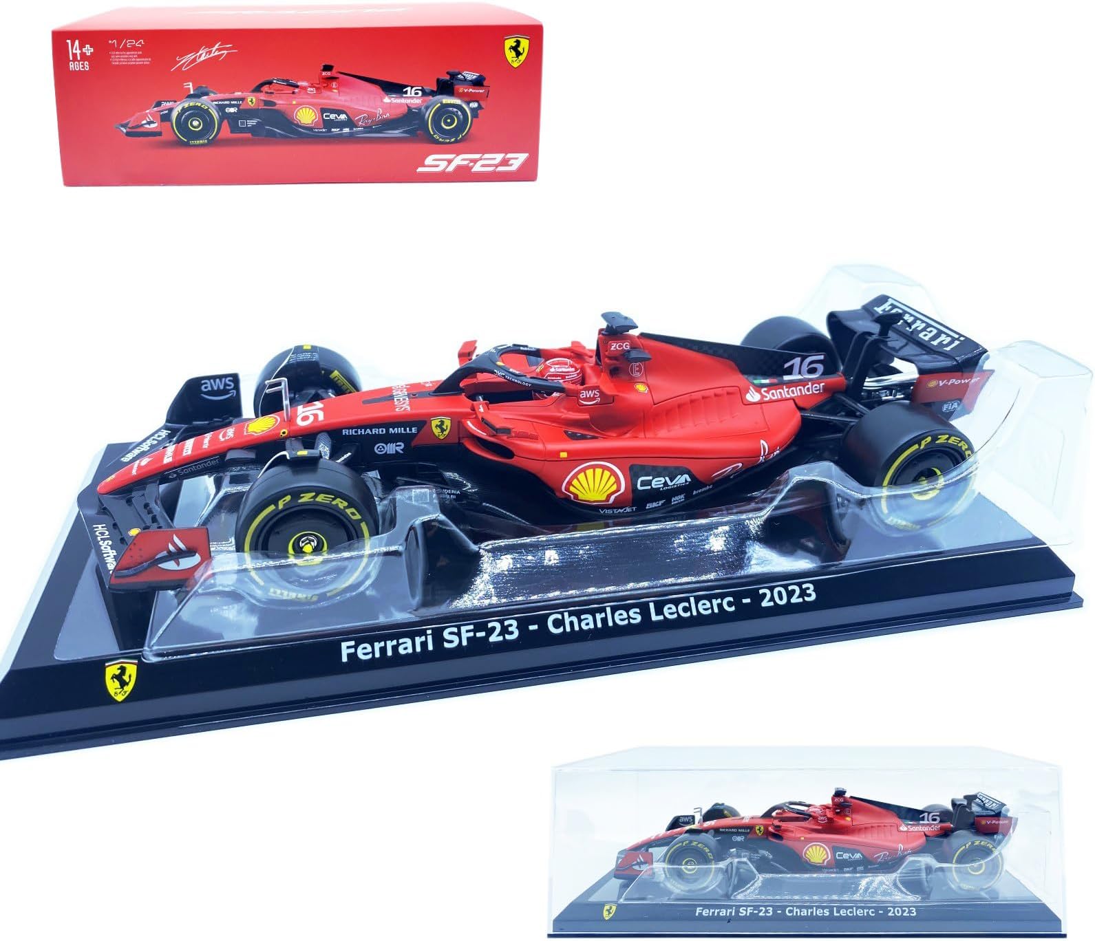 HTLNUZD Bburago 2023 1/24 SF23#16 F1Racing Alloy Car for Scuderia Ferrari 1:24 SF23#16 Leclerc Signature Die cast Adults Model Car Display Ornaments Collection