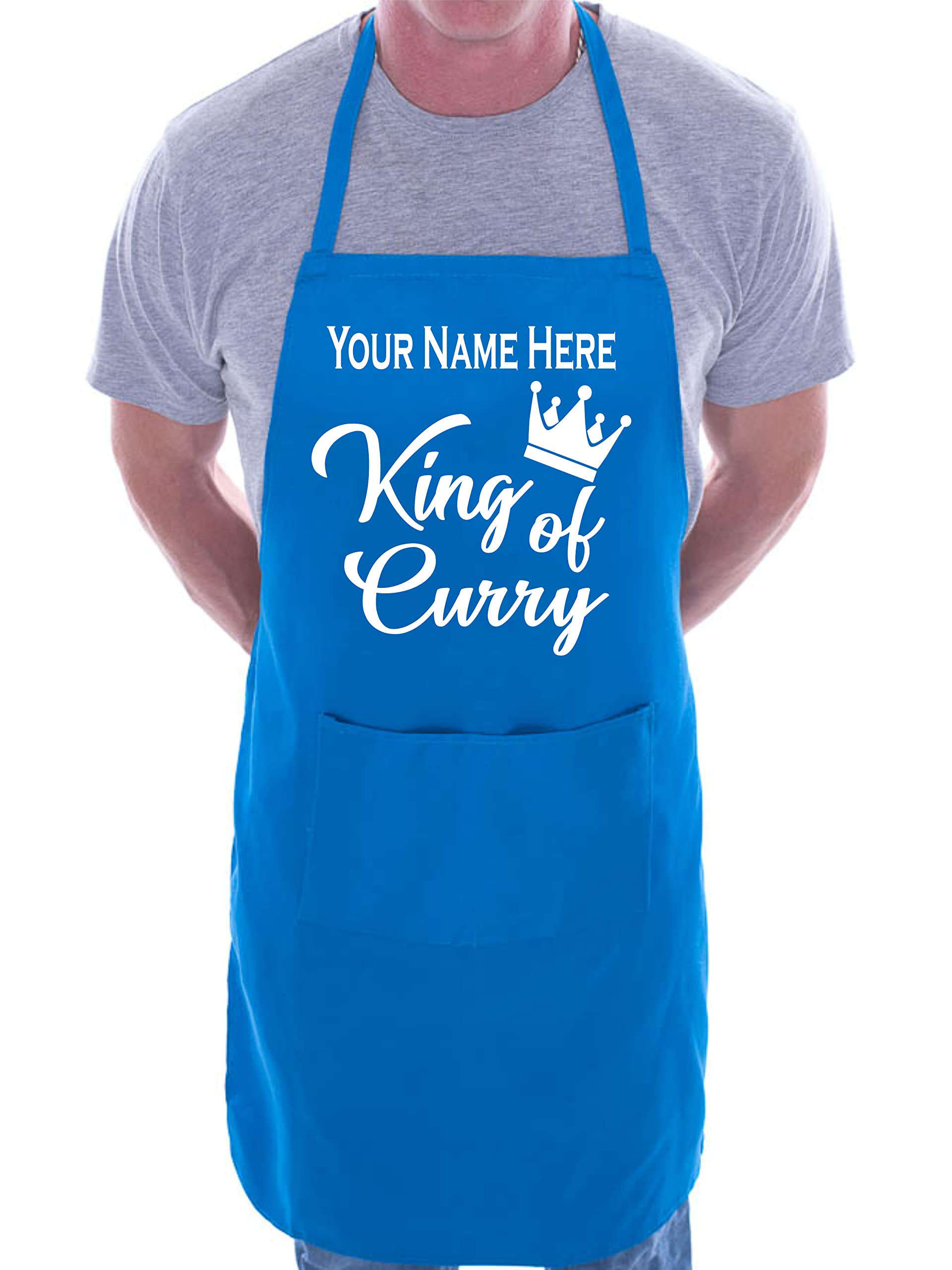 Print4u Unisex Blue Personalise This Apron King Of Curry Any Name Here Bbq Cooking Apron