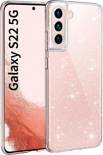 AROYI Clear Glitter Case Compatible with Samsung Galaxy S22 5G Case Silicone Glitter Sparkly Soft TPU Bumper Anti-Scratch Transparent Protective Sparkle Bling Cover Samsung Galaxy S22 5G 6.1"