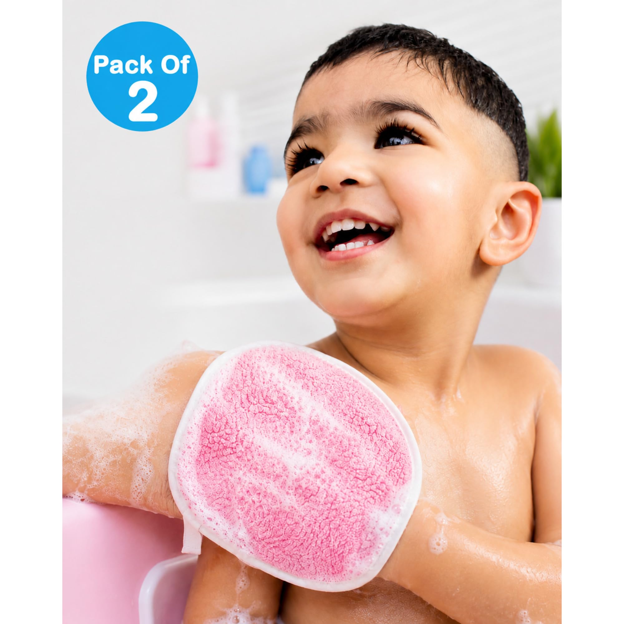 U & U UNIQUE UTILITIES Microfiber Baby Bath Sponge Loofah | Shower Sponge for Newborns & Toddlers | Soft, Gentle & Quick-Dry Bathing Loofah (Pink) - Pack of 2 2