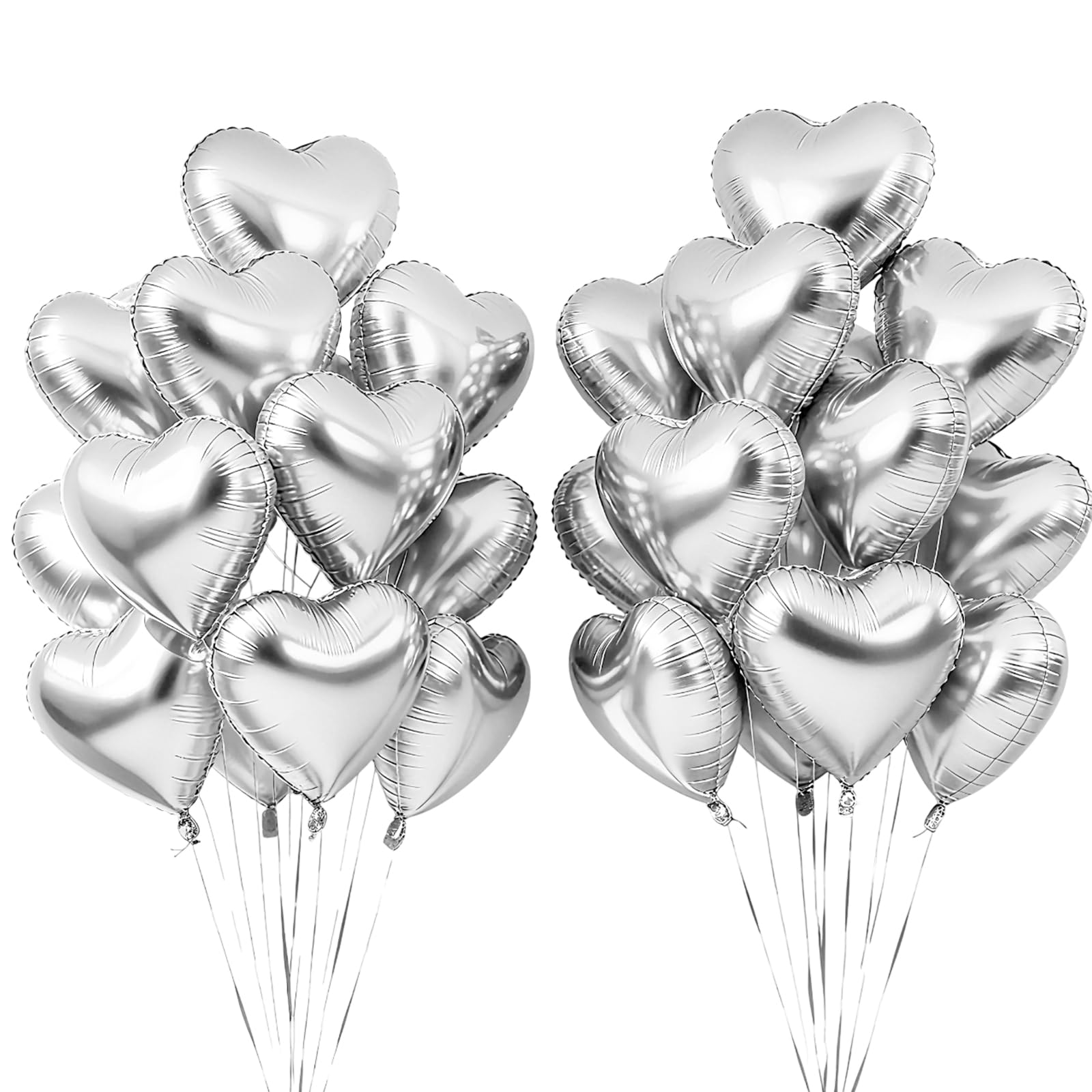 24 Pcs Heart Balloons 18 Inch, Foil Helium, Heart Shaped, Foil Helium Balloons, Suitable for Decorating Birthday Parties, Engagement Parties, Weddings, Valentine's Day and Other Festivals, Silver