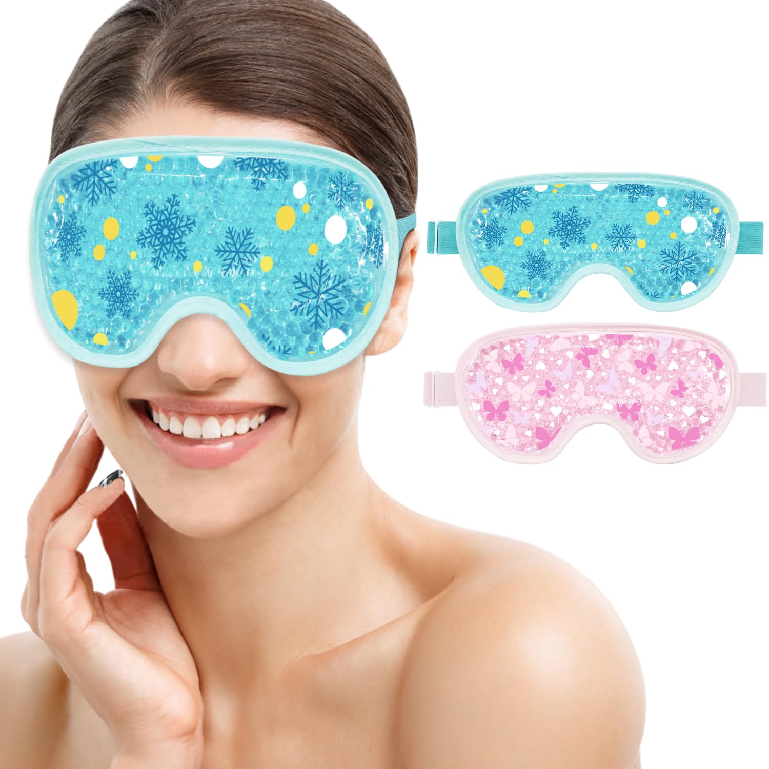 SEIWEHIDO Cooling Eye Mask Cold Eye Compress Mask for Puffy Eyes, Reusable Eye Ice Pack Gel Ice Eye Mask for Tired Eyes, Eyes Surgery, Migraines, Stress Relief, Itchy Eyes, Skin Care, Eye Spa 2PCS