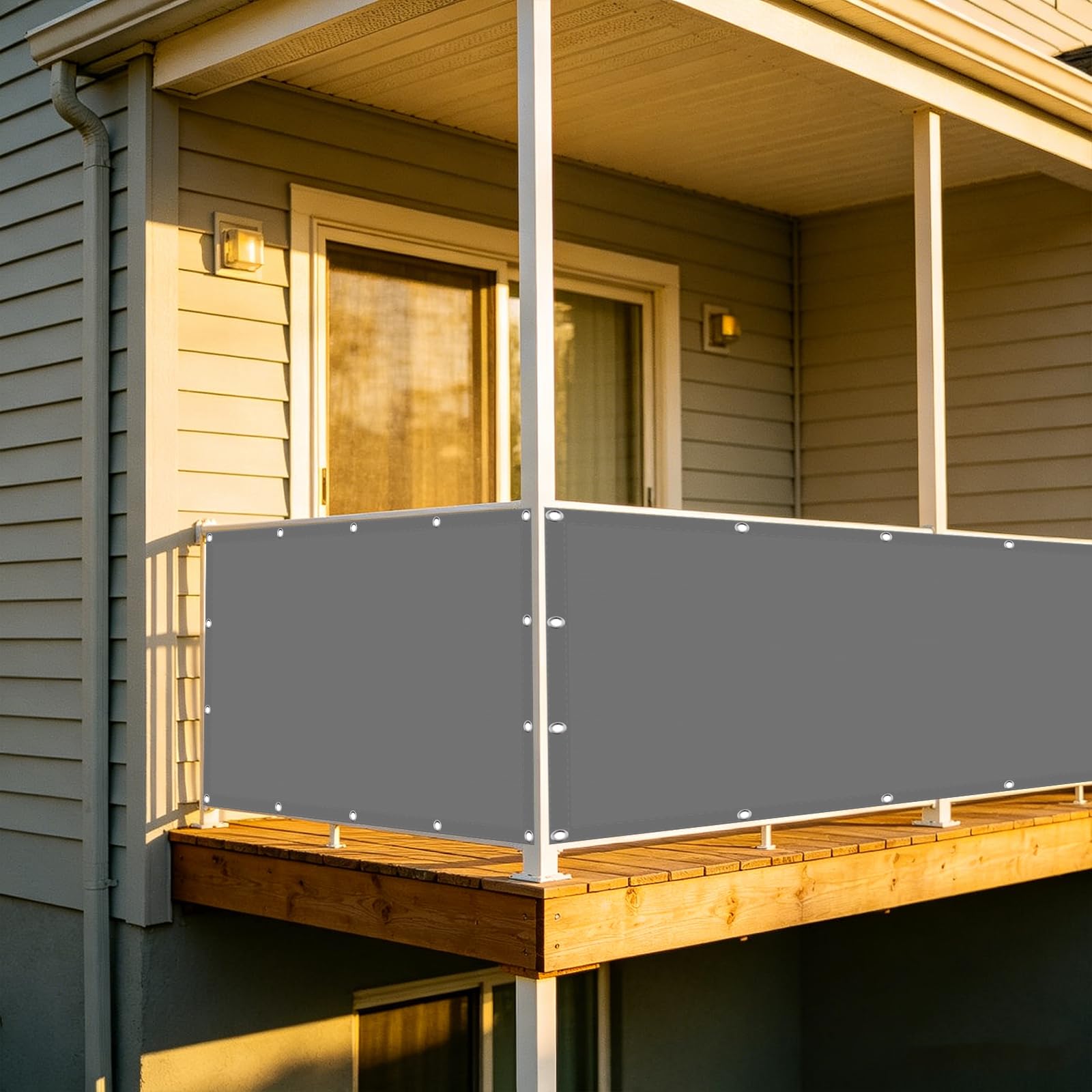 Balcony Privacy Screen 150 x 210 cm Wind and UV Protection, Protection From Prying Eyes Dividing and Protective Screens with Rope, Cable Ties for Outdoor, Light Grey