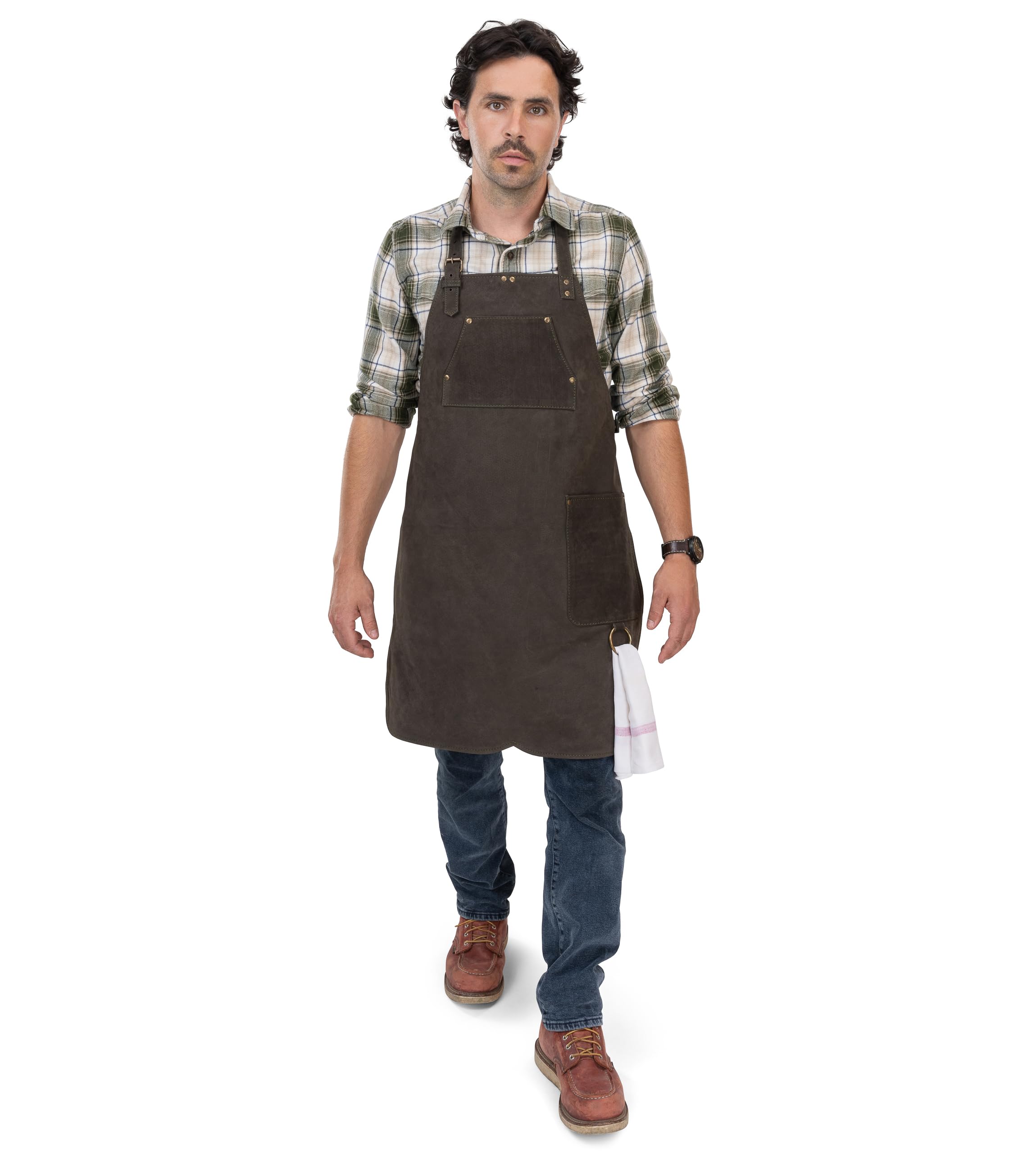 Angus Stoke Delantal para barbacoa de piel auténtica para barbacoa y cocina, original de Grillen Henry (verde oliva)