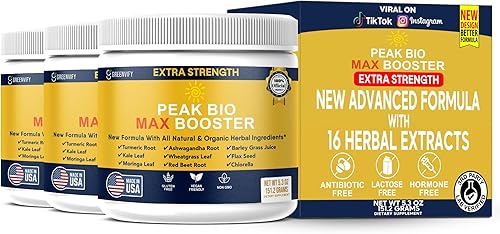 Miniatura 9 de Peak Bio Max Booster, suplemento orgánico natural extra fuerte con cúrcuma, Ashwagandha, moringa, 28 porciones, polvo de 5.3 onzas (2)