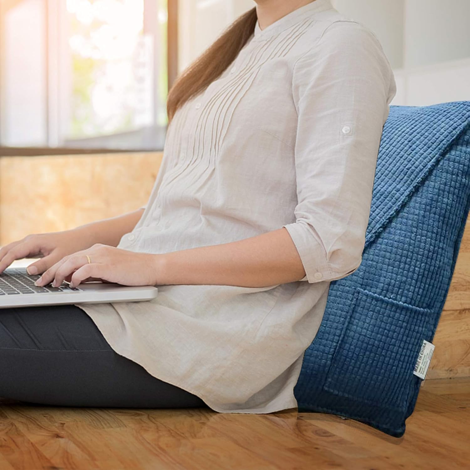 Triangle Pillow Reading & Bed Rest Pillows Headboard Pillow Wedge Corduroy Triangle Pillow Bed Wedge Pillow Triangle Wedge Cushion Pillow Reading Backrest for Bed Sofa (Blue): Kitchen & Dining