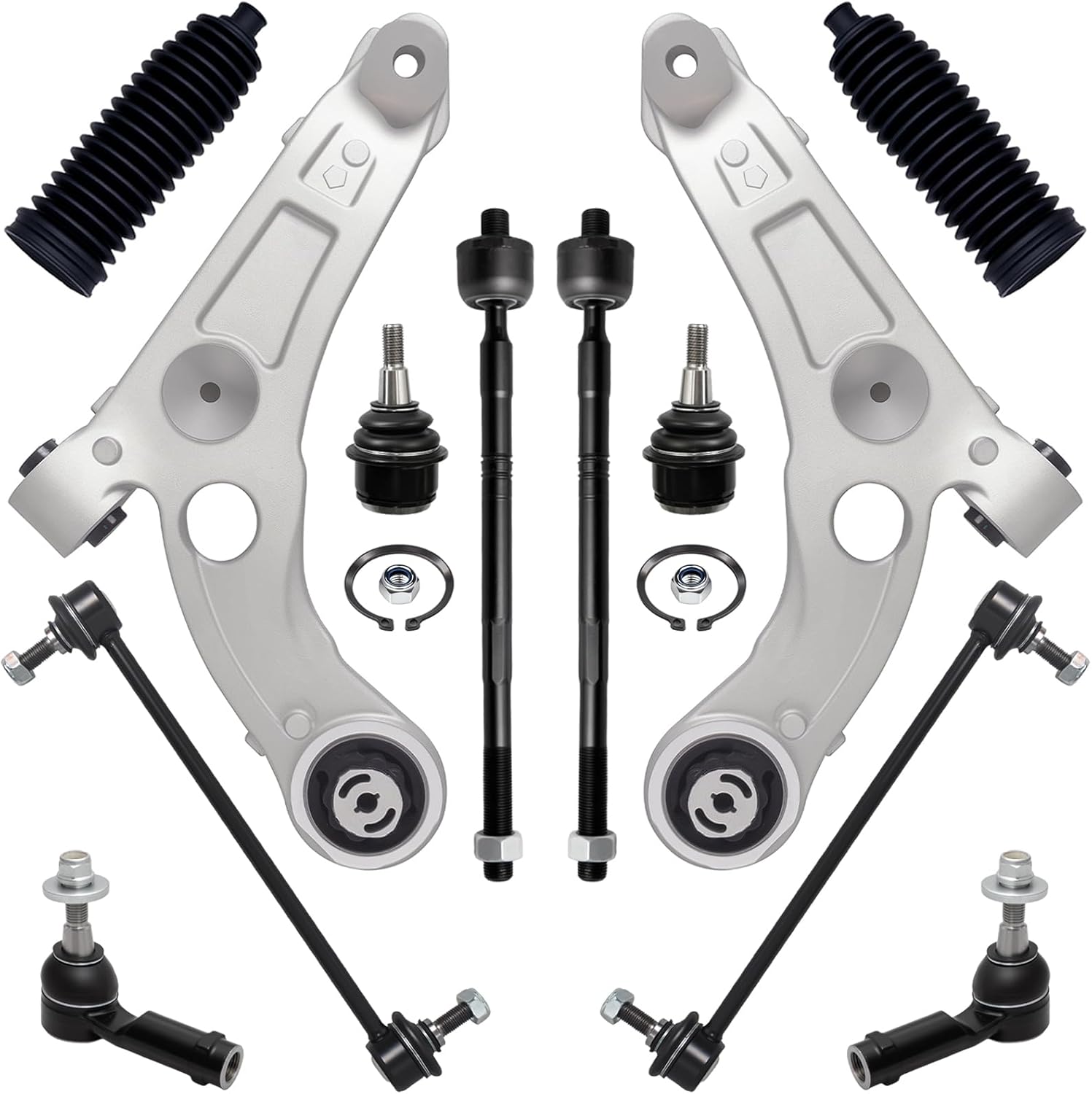 AUQDD 12Pc Front End Suspension Kit (AWD w/Off Road Package) Fit For 14-18 Je-ep Cherokee, 2 Lower Control Arm 2 Ball Joint 2 Sway Bar Link 4 Inner Outer Tie Rod End (# K643179 K750741 EV801068)
