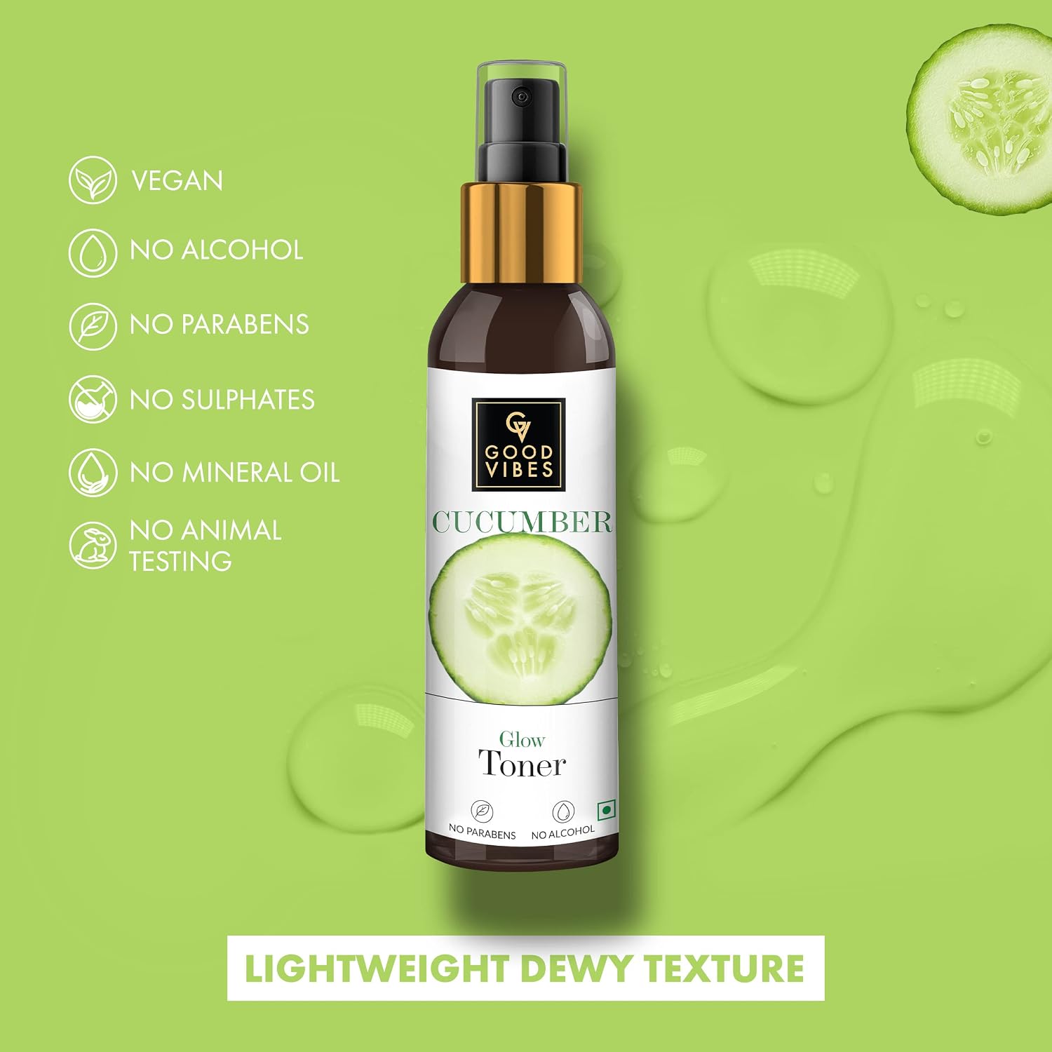 Good Vibes Cucumber Glow Toner | Natural Hydrating Pore Tightening Moisturizing Revitalising Face Spray Toner for All Skin Types | No Alcohol, Parabens & Sulphates (200 ml/6.76 Fl Oz)