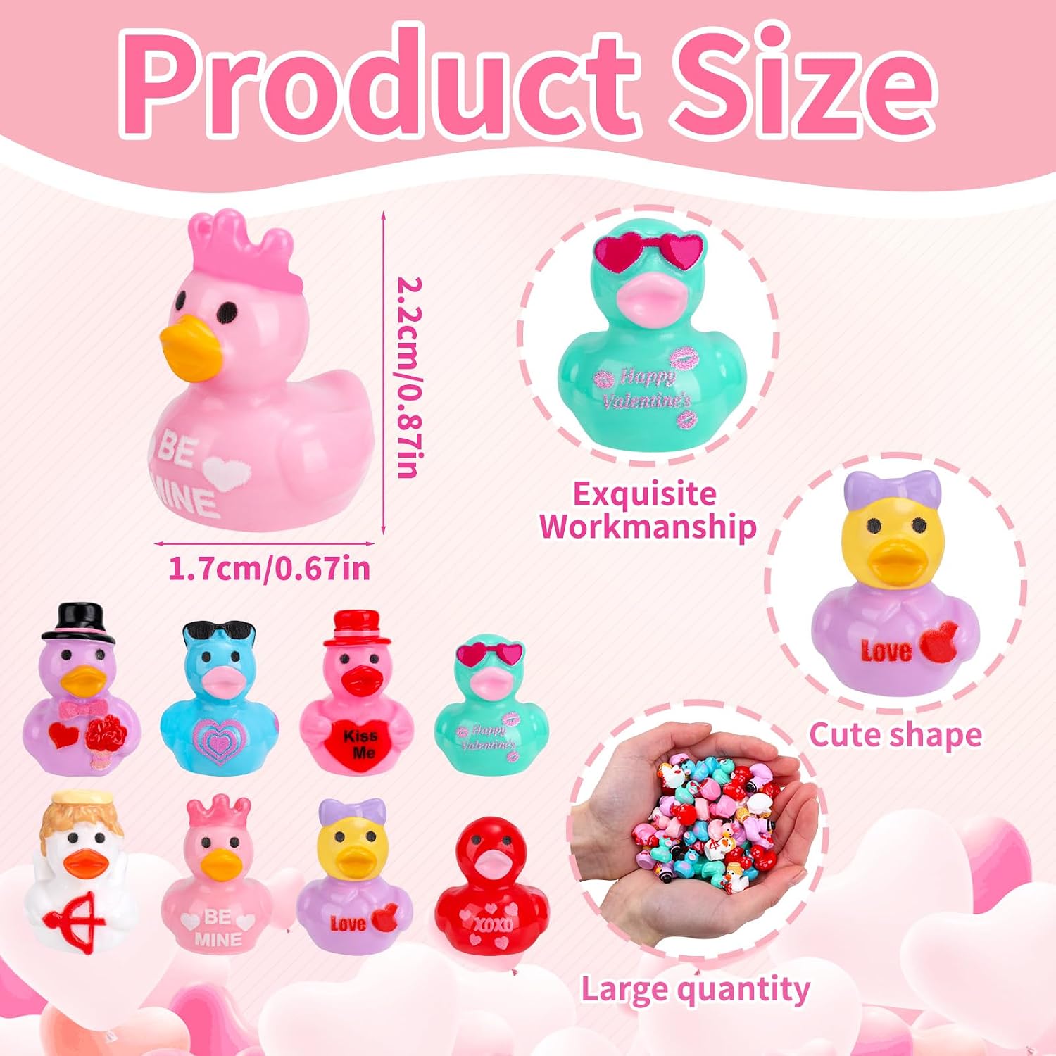 200 Pcs Valentine's Day Mini Resin Ducks 8 Style Bulk Love Heart Duck Figures to Hide for Valentines Gifts Home Tabletop Garden Miniature Landscape Cake Birthday Party Decor image 3