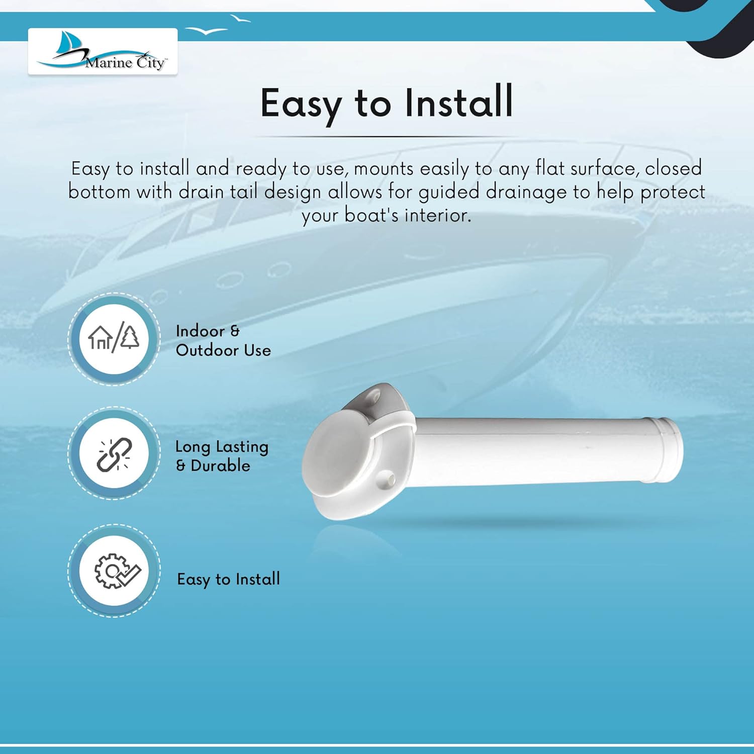 MARINE CITY White Nylon Flush Mount Rod Holder, 30° with Cap Cover and 316 Stainless Steel Gasket for Boats, Marines, Ships, Yachts