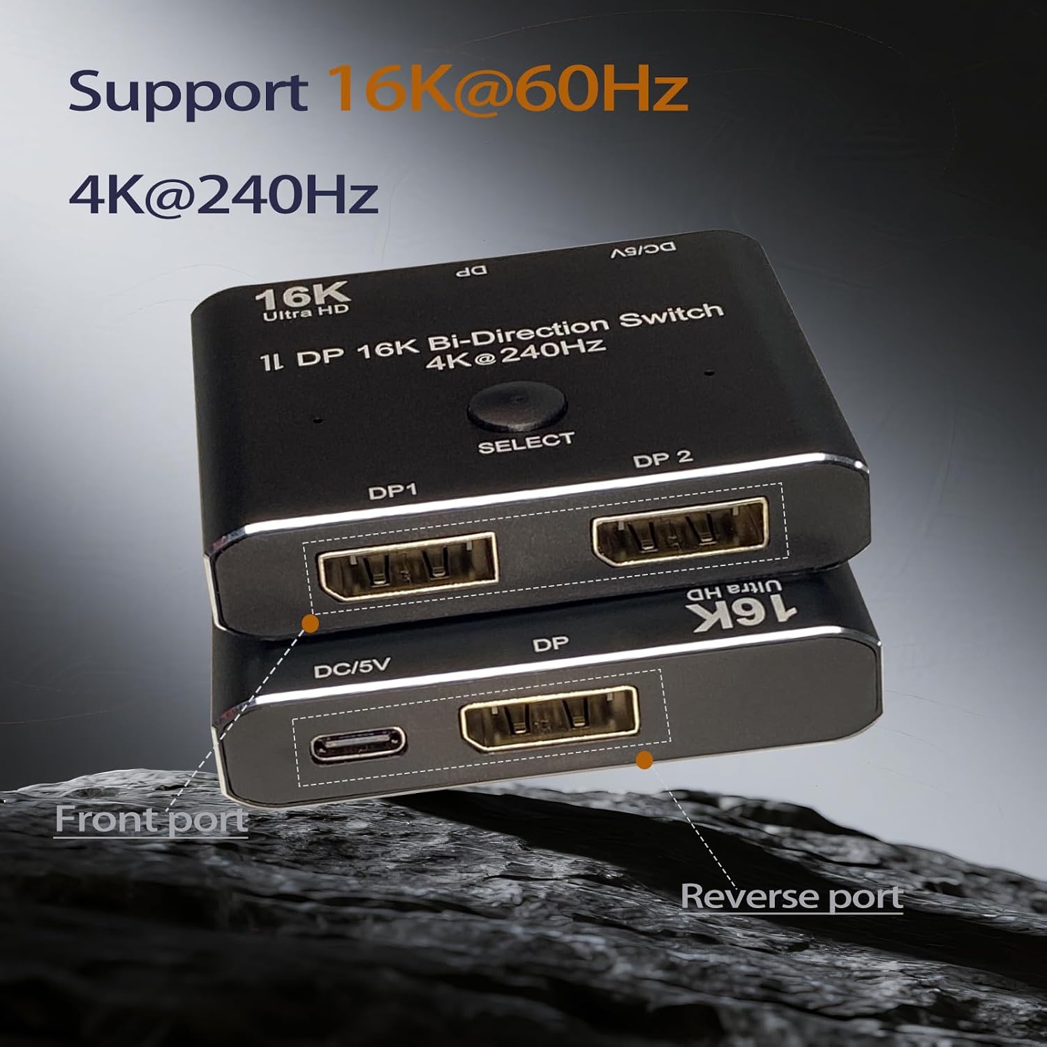 Bi-Directional DisplayPort Switch 8K60Hz Display Port 1.4 switcher 4K@144Hz 2in1out 1 in 2 Out for only Showing one Monitor at a time.Does not Support Multi-Screen functionality (16K Aluminum Shell)