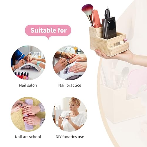 Miniatura 6 de Máquina de taladro de uñas de madera y caja de almacenamiento de brocas (grande), organizador ecológico duradero para herramientas de manicura,
