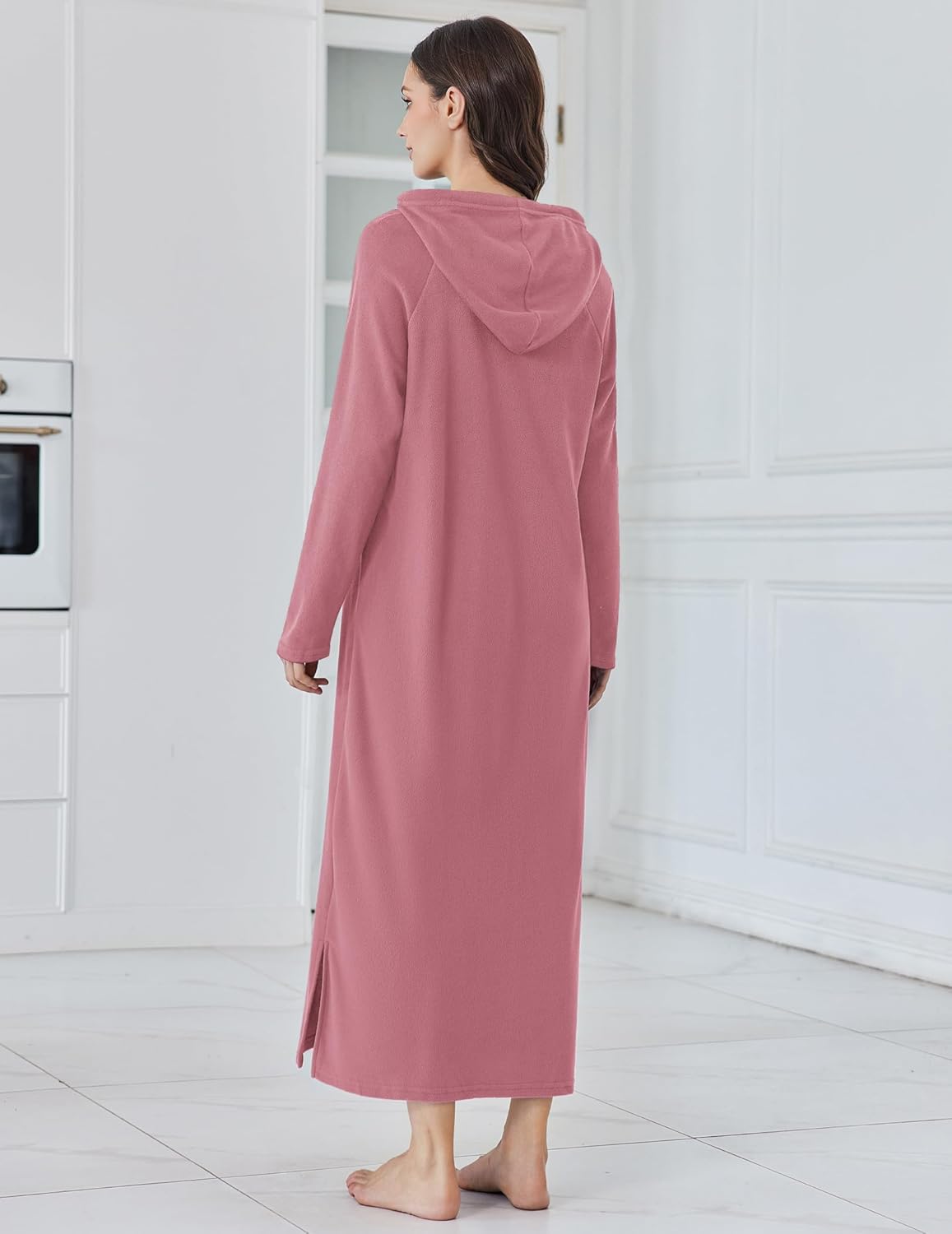 Ekouaer Nightgowns for Women Fleece Nightgown Long Sleeve Sleepwear Hooded Night Gown Long Sleep Shirt with Pocket
