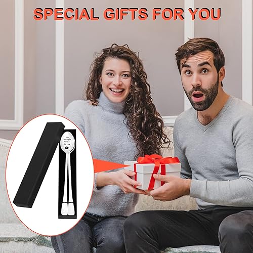 Miniatura 5 de Cucharas de café grabadas, cuchara de acero inoxidable personalizada, 2 cucharas de mango de 7.5 pulgadas de largo, regalos para amantes, mejores
