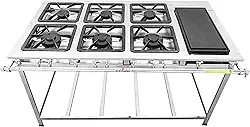 FOGÃO SERV INOX BAIXA PRESSÃO 6 BOCAS BIFETEIRA (3 SIMPLES 3 DUPLAS)