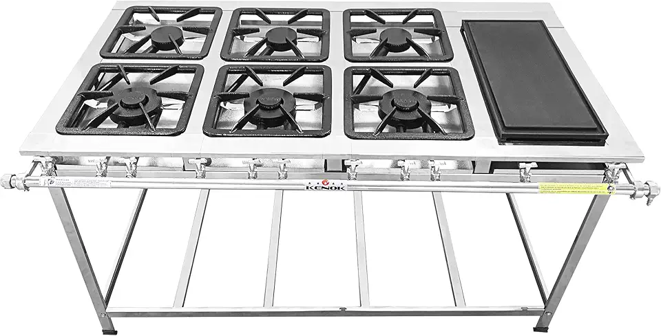 FOGÃO SERV INOX BAIXA PRESSÃO 6 BOCAS BIFETEIRA (3 SIMPLES 3 DUPLAS)