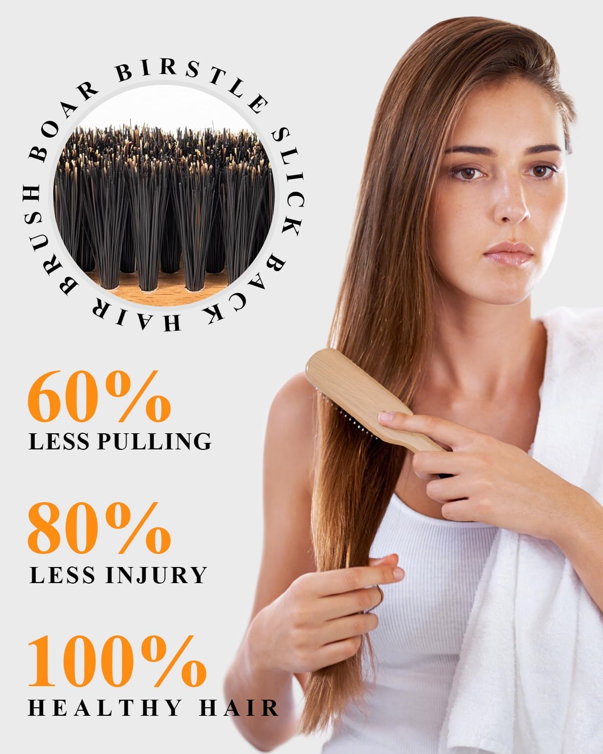 Boar Bristle Slick Back Hair Brush & Rat Tail Comb Set - 100% Natural Bristle Wooden Styling Brush for Frizz Control & Shine - Sleek Ponytail, Bun & Teasing Tool for Women - Beard Grooming for Men - Image 4