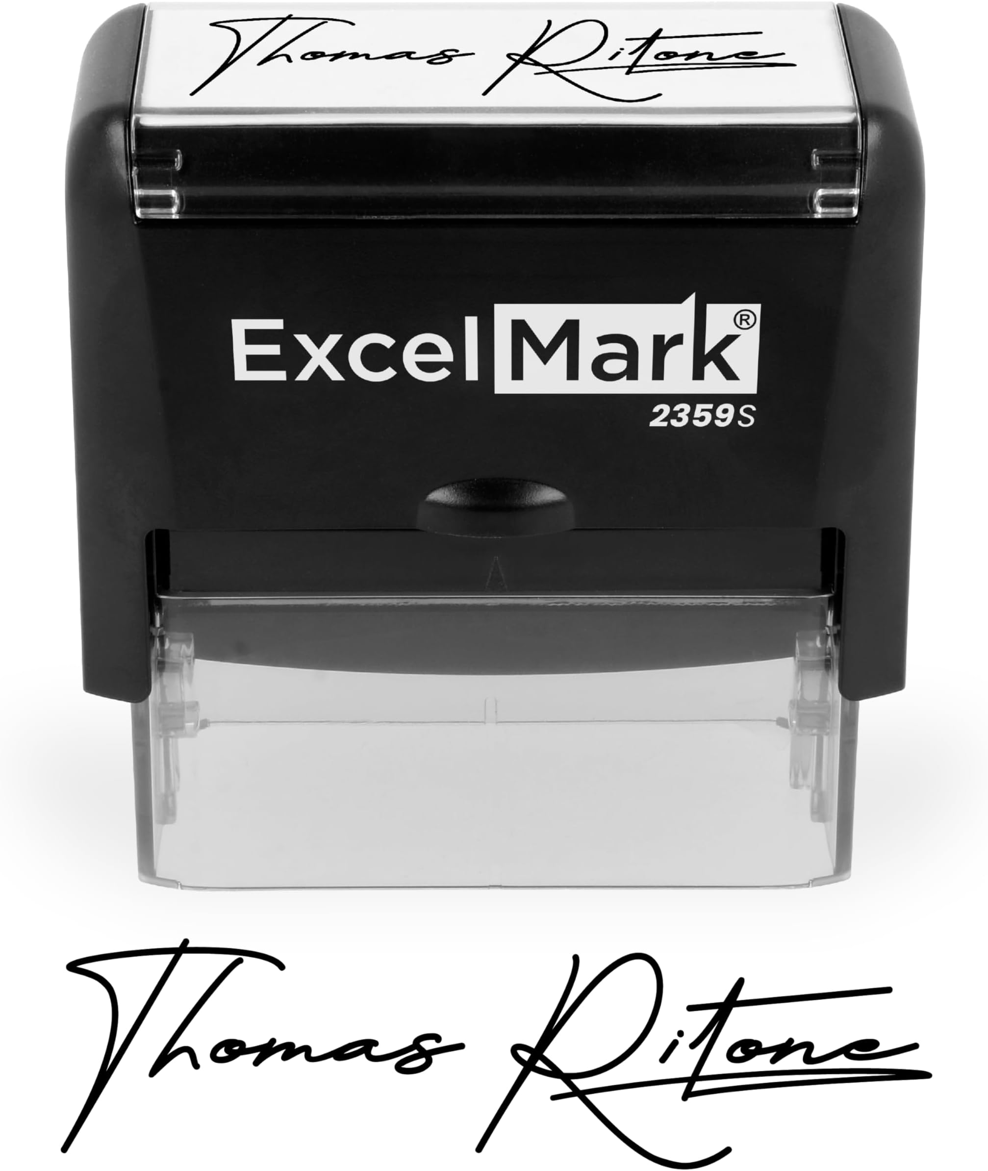 ExcelMark Custom Signature Stamp, Self-Inking Personalized Name Stamp – Upload Your Own Signature Image or Choose Script Font – Refillable Ink for Documents, Checks & Business Use - Large