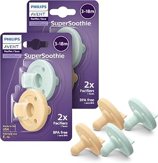 Philips Avent Soothie Orthodontic Baby Pacifiers, 100% Silicone Pacifiers, One Piece, BPA-Free, for Babies 3-18 Months, 2 Green and 2 Yellow, 4 Pack, Model SCF192/72