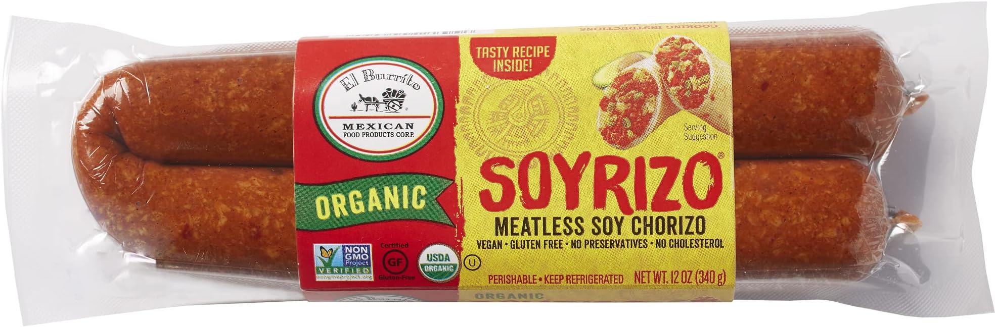 Soyrizo Meatless Soy Chorizo, Vegan Friendly, Kosher, USDA Certified Organic, Gluten Free & Non-GMO, 12 Ounce