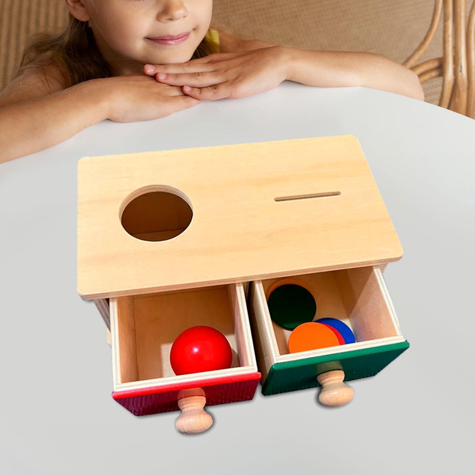 Scatola in Legno per La degli Oggetti, Giocattolo, Strumento Didattico, Giocattolo per Lo Sviluppo dei Colori, Giocatt, 2 cassetti