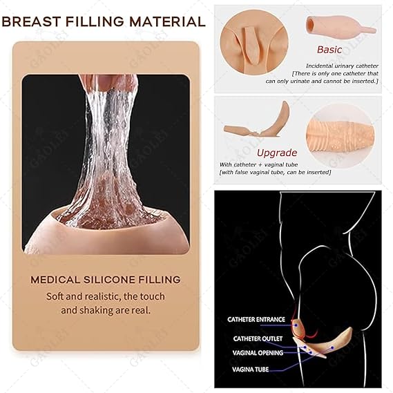 Silicone Bodysuit E Cup Realistic Breastplate Swimming Style Bodysuit Crossdressing Apparel Male to Female for Cosplay