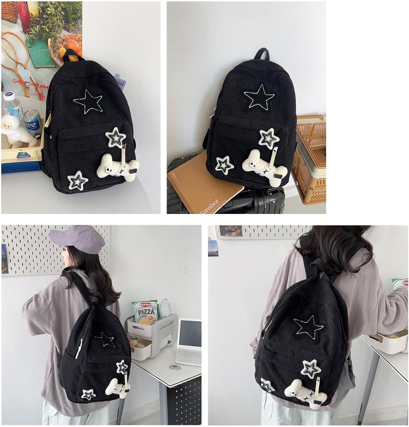 Cute Backpack, Double Shoulder Bag, Laptop Backpack for 15.6” with Large Capacity Adjustable Straps (Black) - Image 3