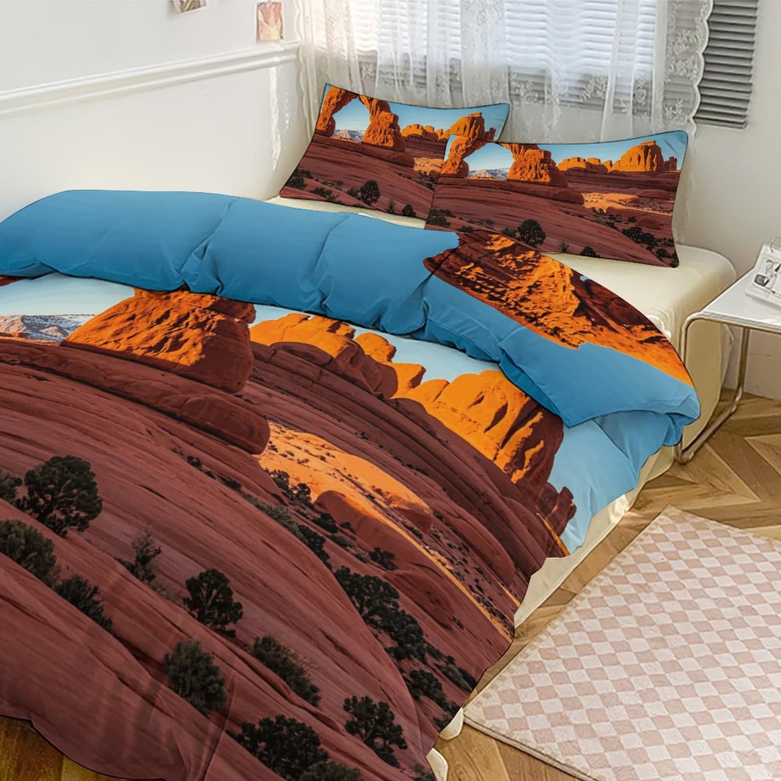 Housse de couette et 2 taies d'oreiller déco chambre grand lit avec fermeture éclair