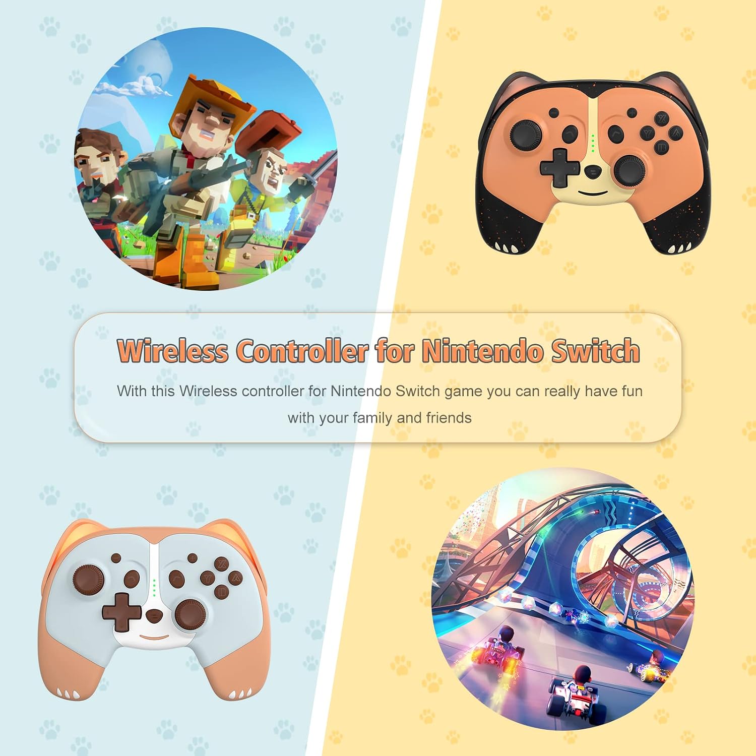 PowerLead Wireless Controller for Nintendo Switch, Cute Pro Controller for Switch, Kawaii Cartoon Gamepad Compatible with Switch Lite/OLED with Wake-up Function, Turbo Vibration and Breathing Light