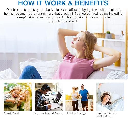 Miniatura 3 de Bombillas de luz solar natural de espectro completo de 6000 K, equivalente a 9 W a 60 W, luz blanca fría, A19, base E26E27 (paquete de 4)