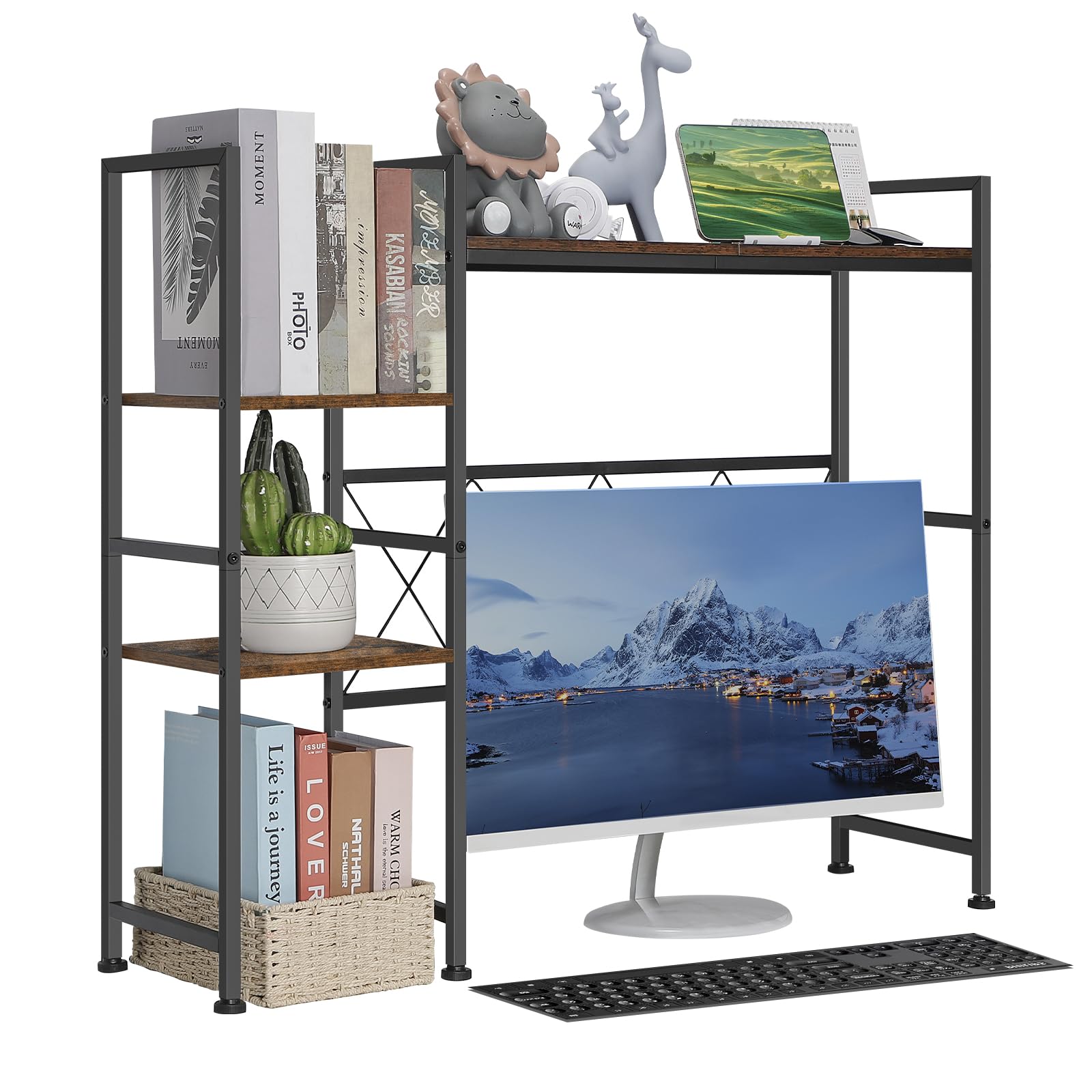 YBING Libreria da scrivania per computer, multiuso, a 3 livelli, con espositore organizer marrone, mensola per scrivania, solo per ufficio, casa, dormitorio, soggiorno