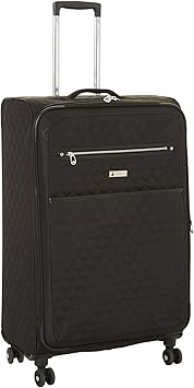 review LONDON FOG Calypso Softside Expandable Spinner Luggage, Black, Checked-Medium 24-Inch