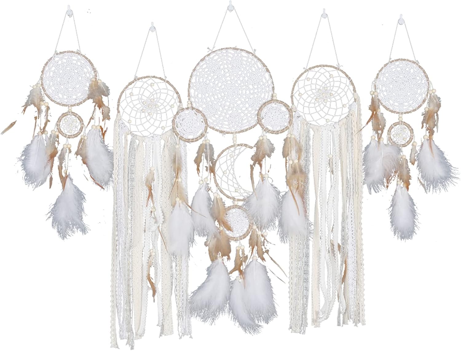 Dreamcatcher Moon and Stars Hanging Over The Bed, Large Dream Catcher Set with Tassels and Feathers, Bohemian Dream Catcher Wall Hanging Teen Girl Gifts for Room Bedroom Wall Home Decor