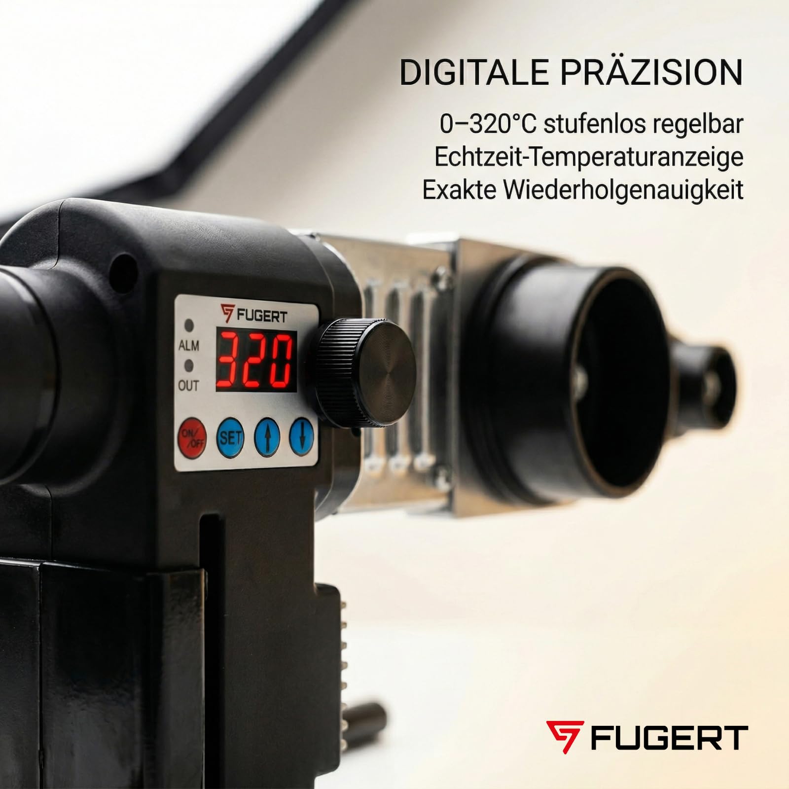 Muffenschweißgerät für PP/PVC Rohre, Profi Rohrschweißgerät mit Digitalanzeige, 2800W - Digital 0-320 °C, 7 Aufsätze Ø16-63 mm, inkl. Rohrschere & Koffer, für Heimwerker & Profis