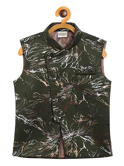 Boys Boys' Maroon Cotton Blend Nehru Jacket