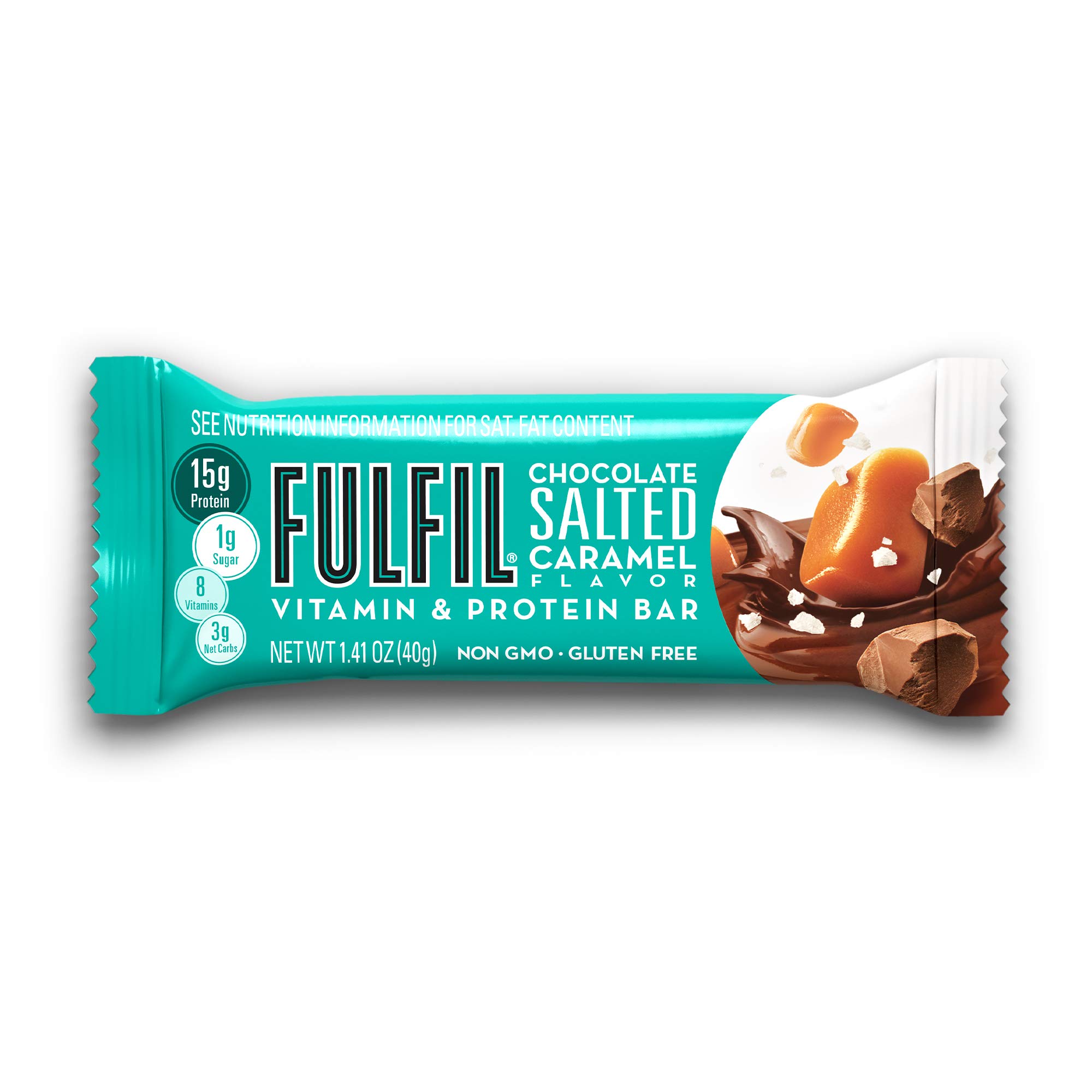 FULFIL Vitamin and Protein Bars, Chocolate Salted Caramel, Snack Sized Bar with 15g Protein and